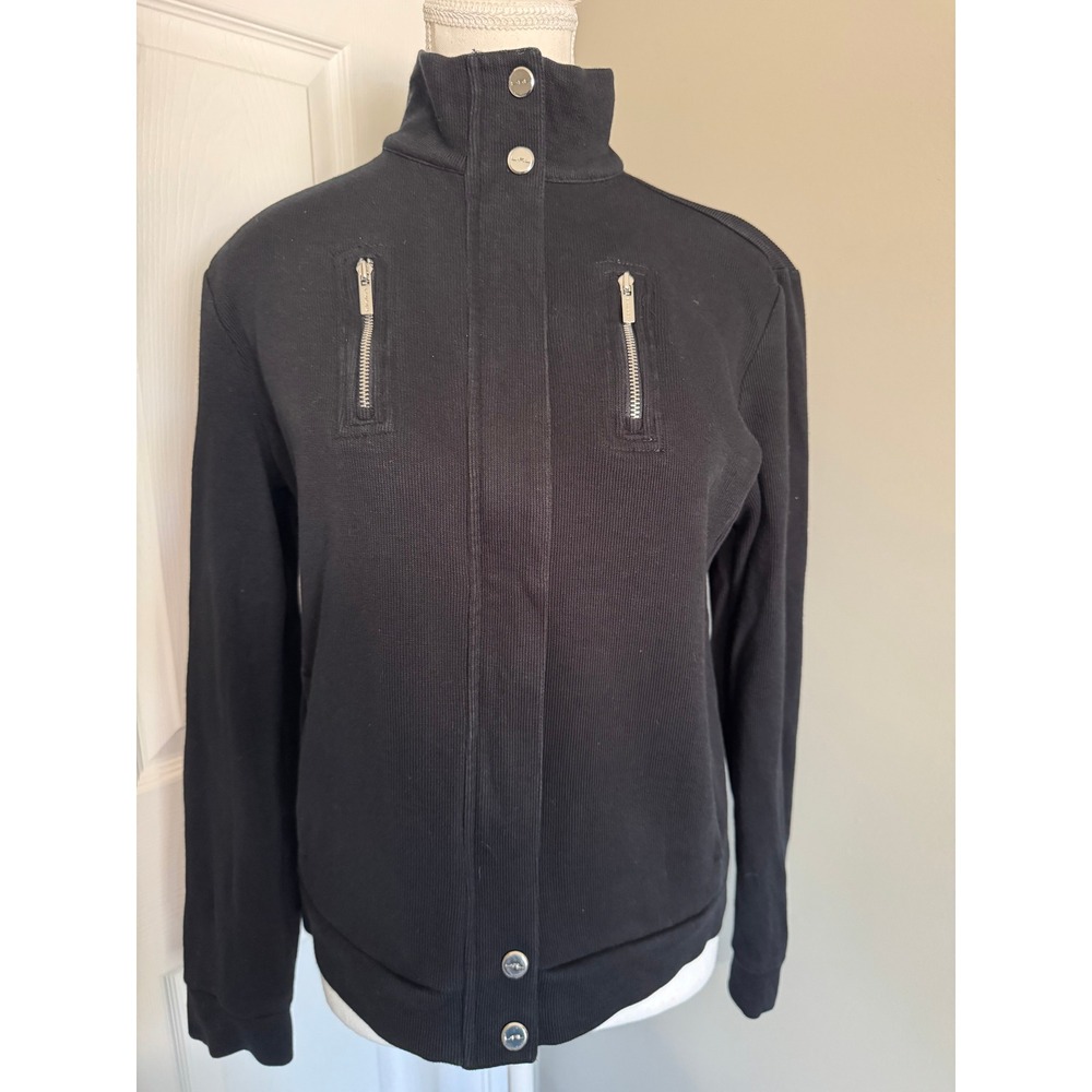 Lauren Ralph Lauren Black Ribbed Full Zip Mock Neck Jacket Women's Small Moto